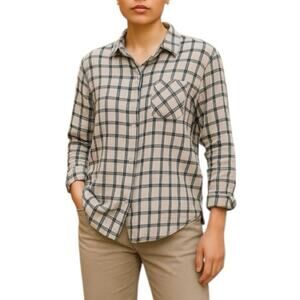 Tommy Hilfiger Women's Black White Plaid Roll Tab Button-Up Shirt Large
